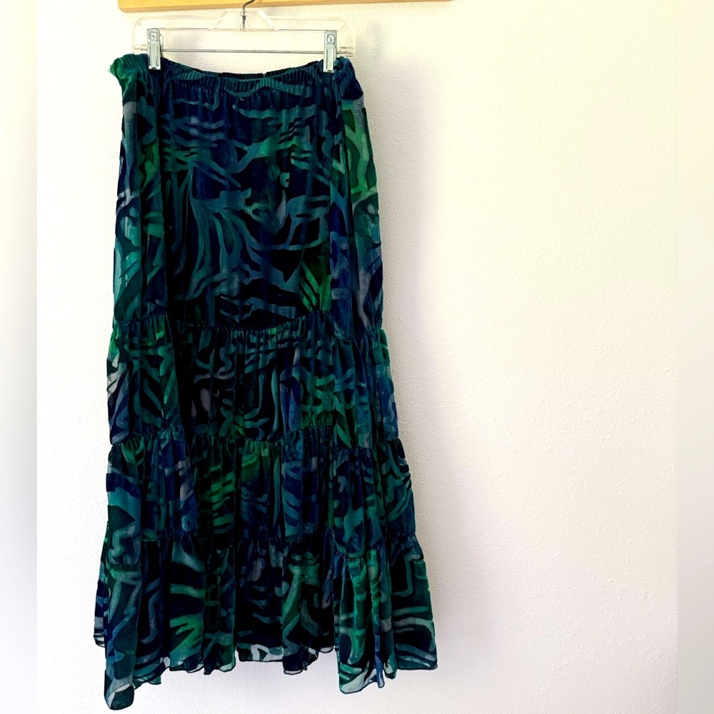 Multiples Blue and Black Tiered Midi Skirt